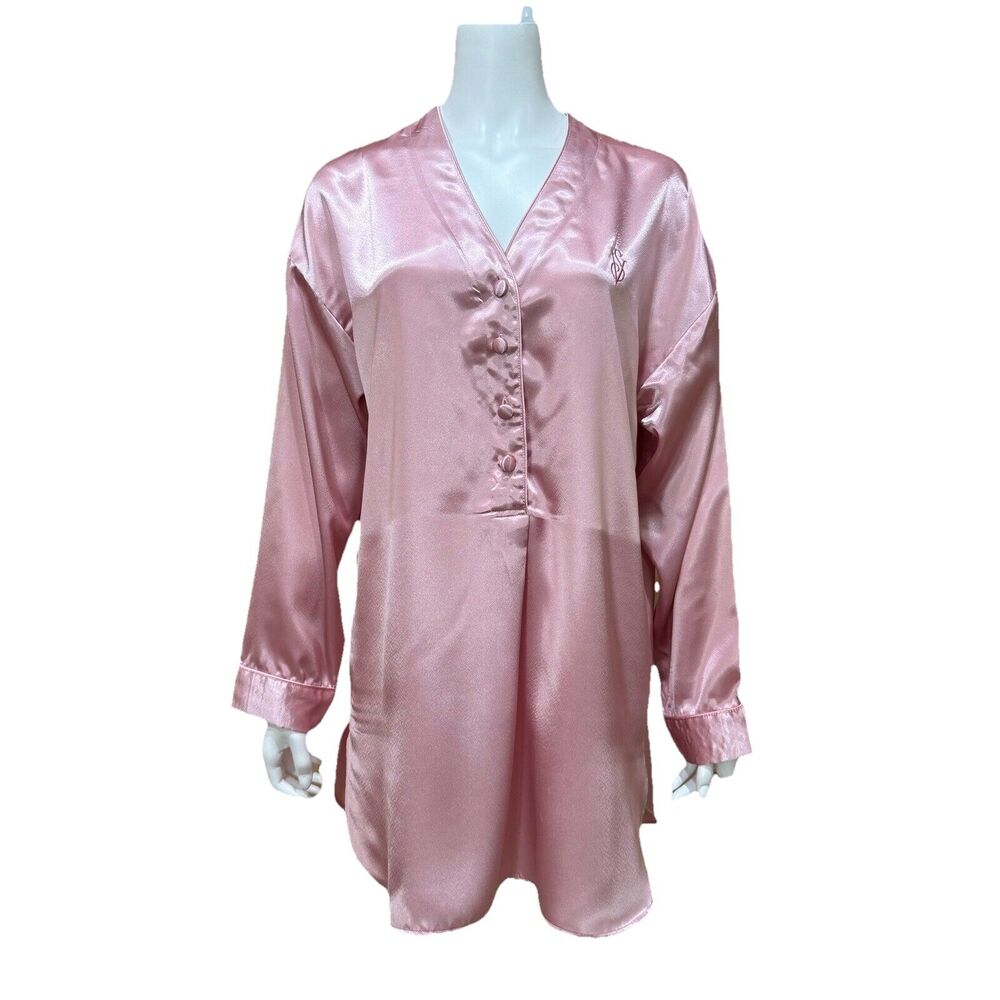 Victoria Secret Pink Satin Pajama Nightshirt Nightgown L